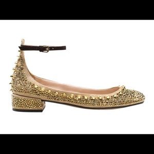 Zara Gold Studded Ballet Flats Ankle Strap - US 9